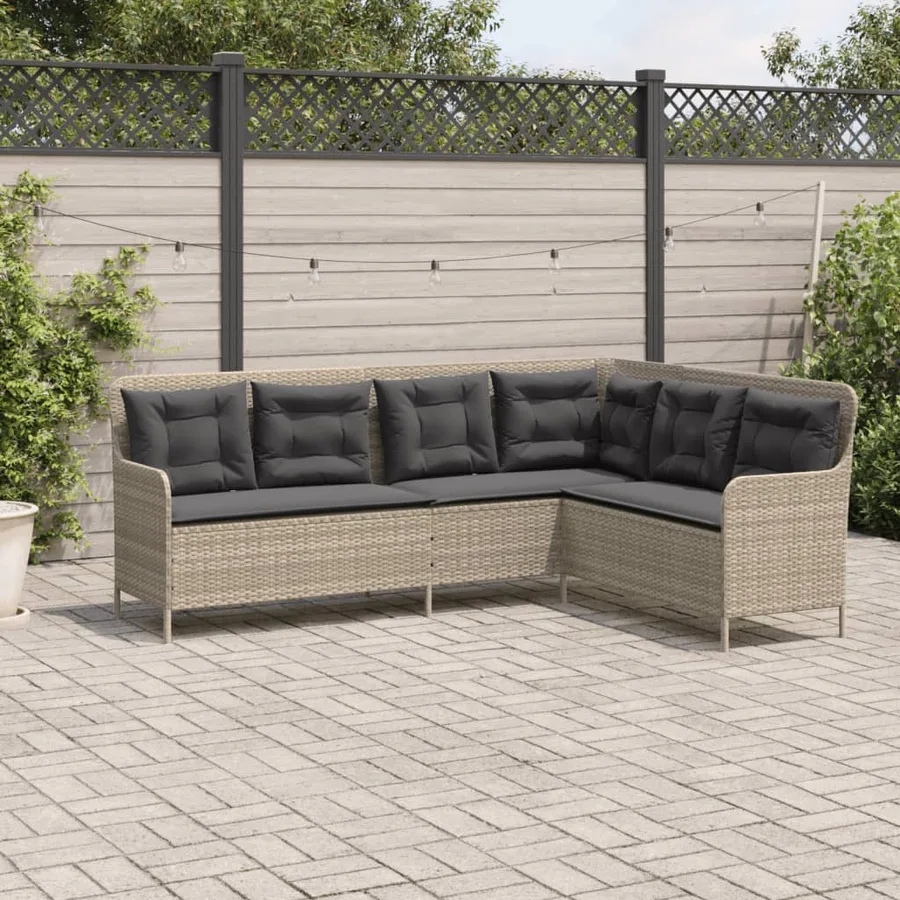 Canapé de jardin avec coussins forme de L gris clair poly rotin - 3