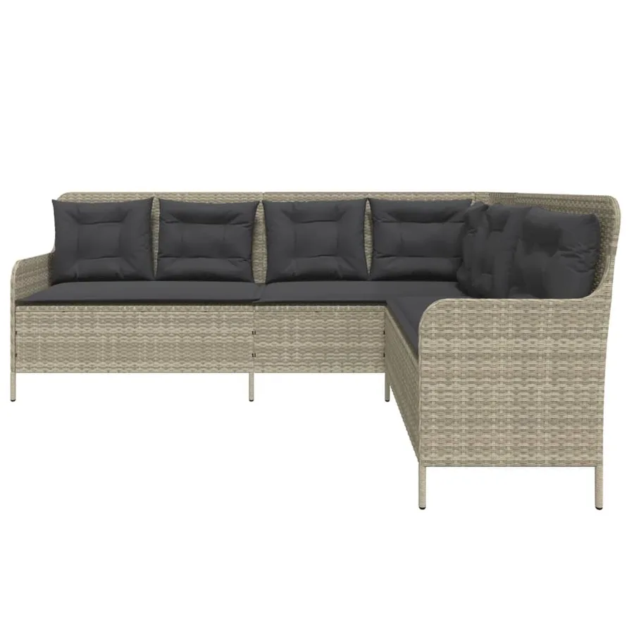 Canapé de jardin avec coussins forme de L gris clair poly rotin - 4