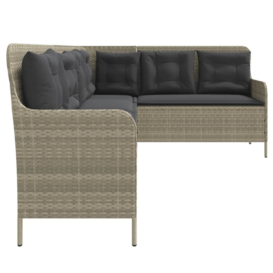 Canapé de jardin avec coussins forme de L gris clair poly rotin - 5