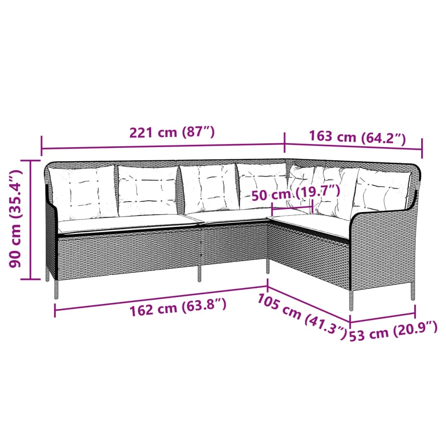Canapé de jardin avec coussins forme de L gris clair poly rotin - 8