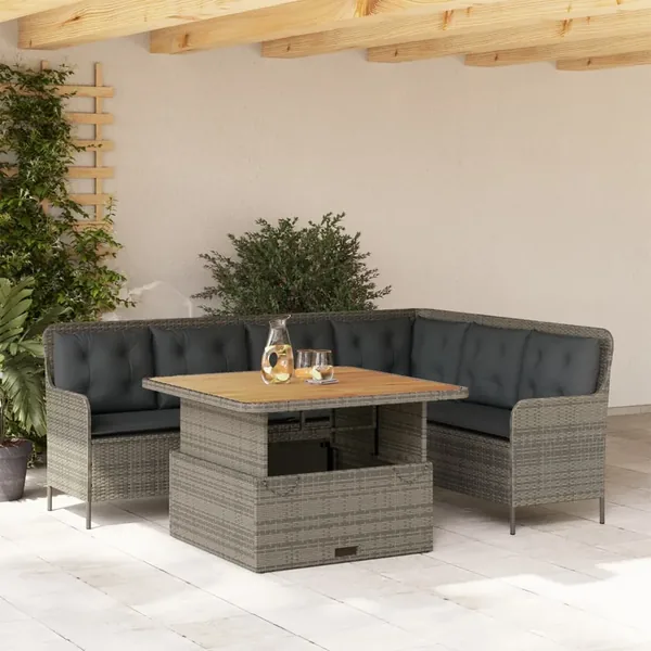 Salon de jardin 2 pcs avec coussins Gris Résine tressée