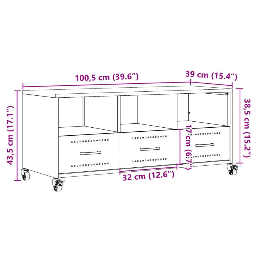 Meuble TV anthracite 100,5x39x43,5 cm acier - 13
