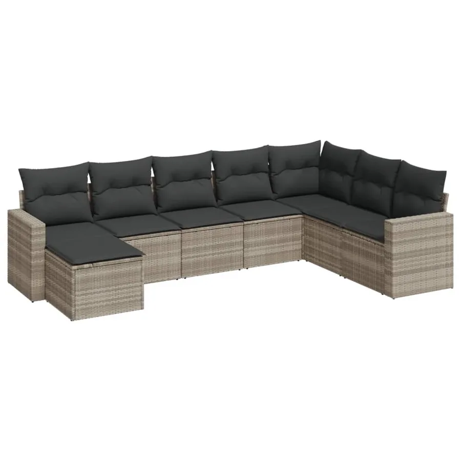 Salon de jardin 8 pcs avec coussins gris clair résine tressée - 2