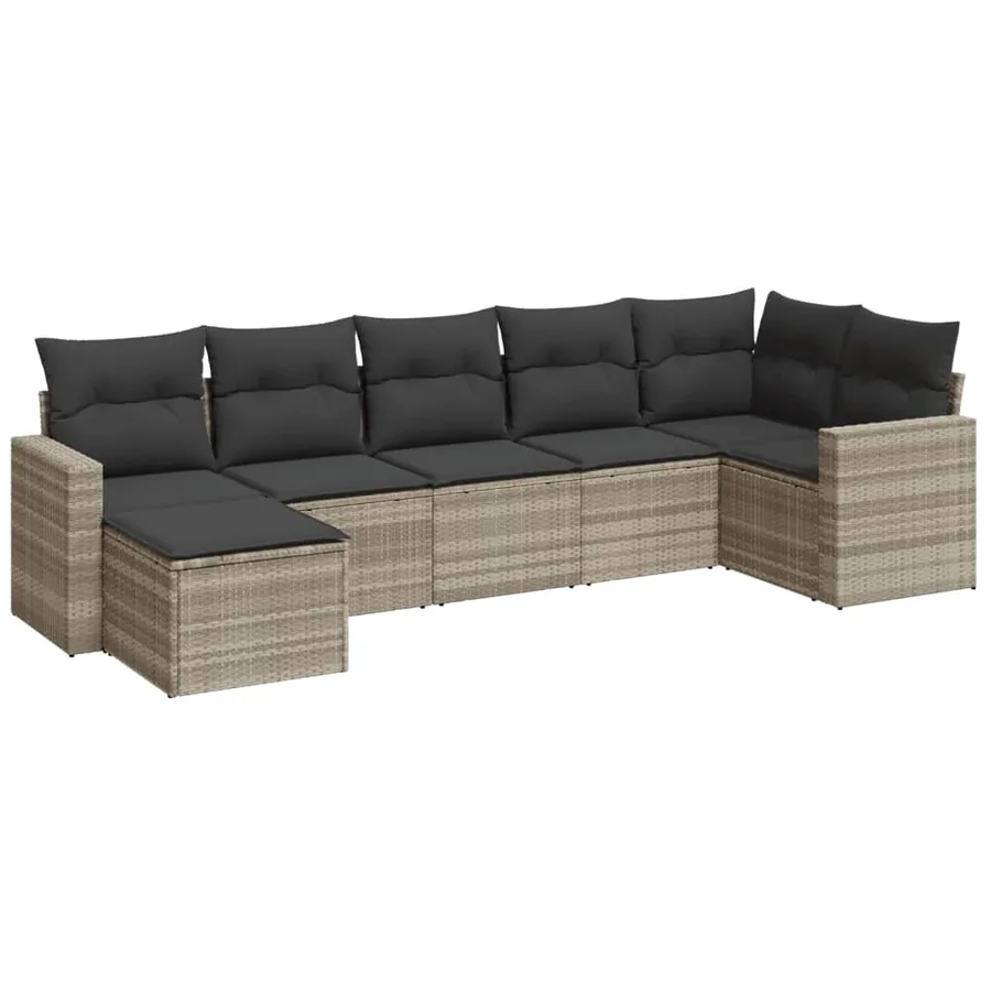 Salon de jardin avec coussins 7 pcs gris clair résine tressée - 2