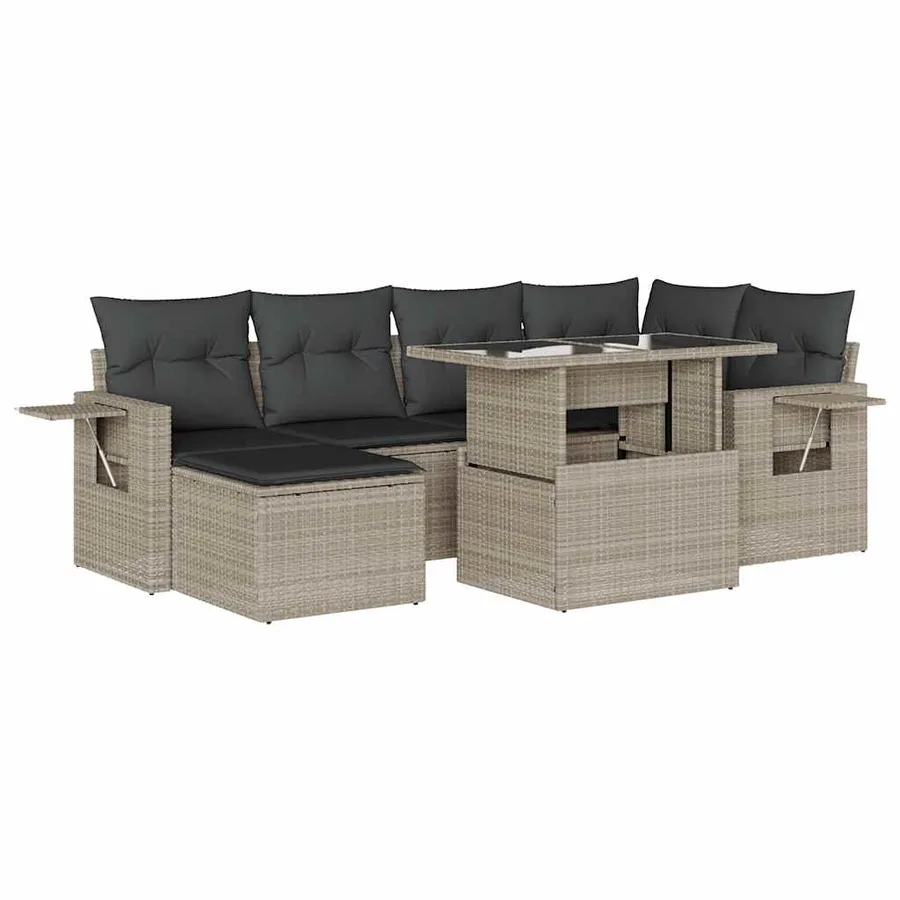 Salon de jardin avec coussins 7 pcs gris clair résine tressée - 2