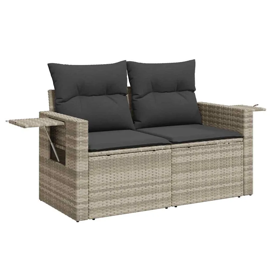 Salon de jardin 9 pcs avec coussins gris clair résine tressée - 7