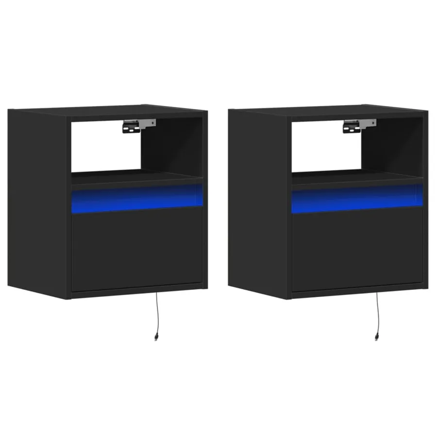 Meubles TV muraux avec lumières LED 2 pcs noir 41x31x45 cm - 3