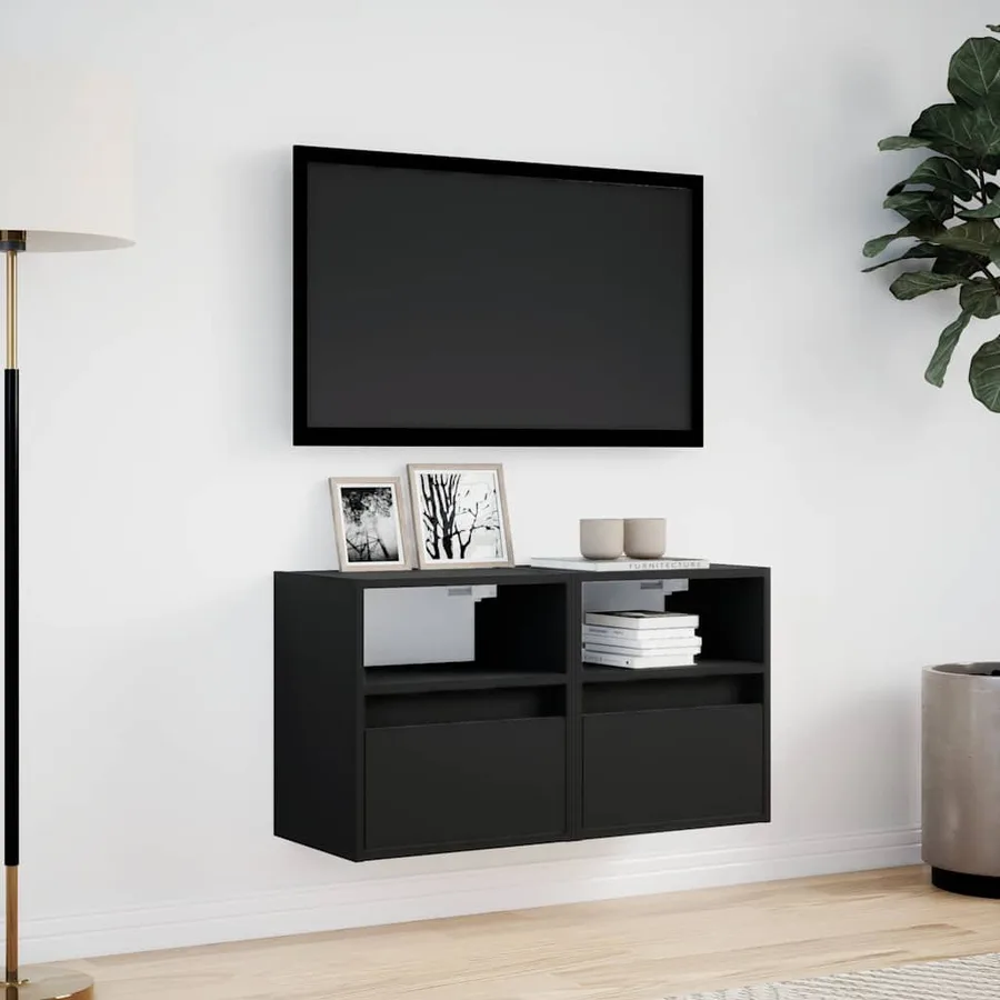 Meubles TV muraux avec lumières LED 2 pcs noir 41x31x45 cm - 4