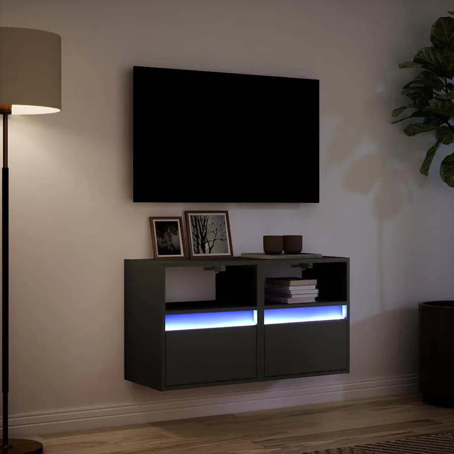 Meubles TV muraux avec lumières LED 2 pcs noir 41x31x45 cm - 5