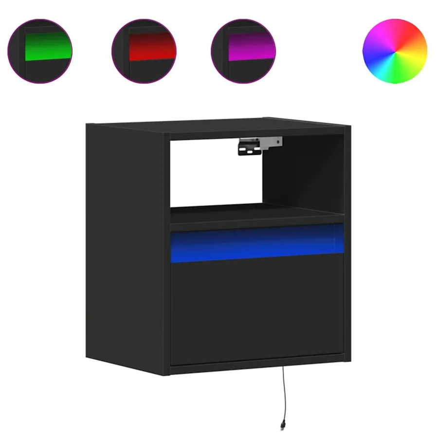 Tables de chevet murales avec lumières LED 2 pcs noir - 2