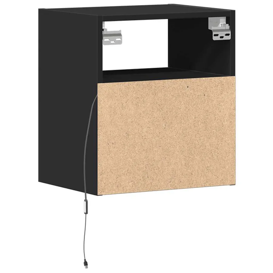 Tables de chevet murales avec lumières LED 2 pcs noir - 8