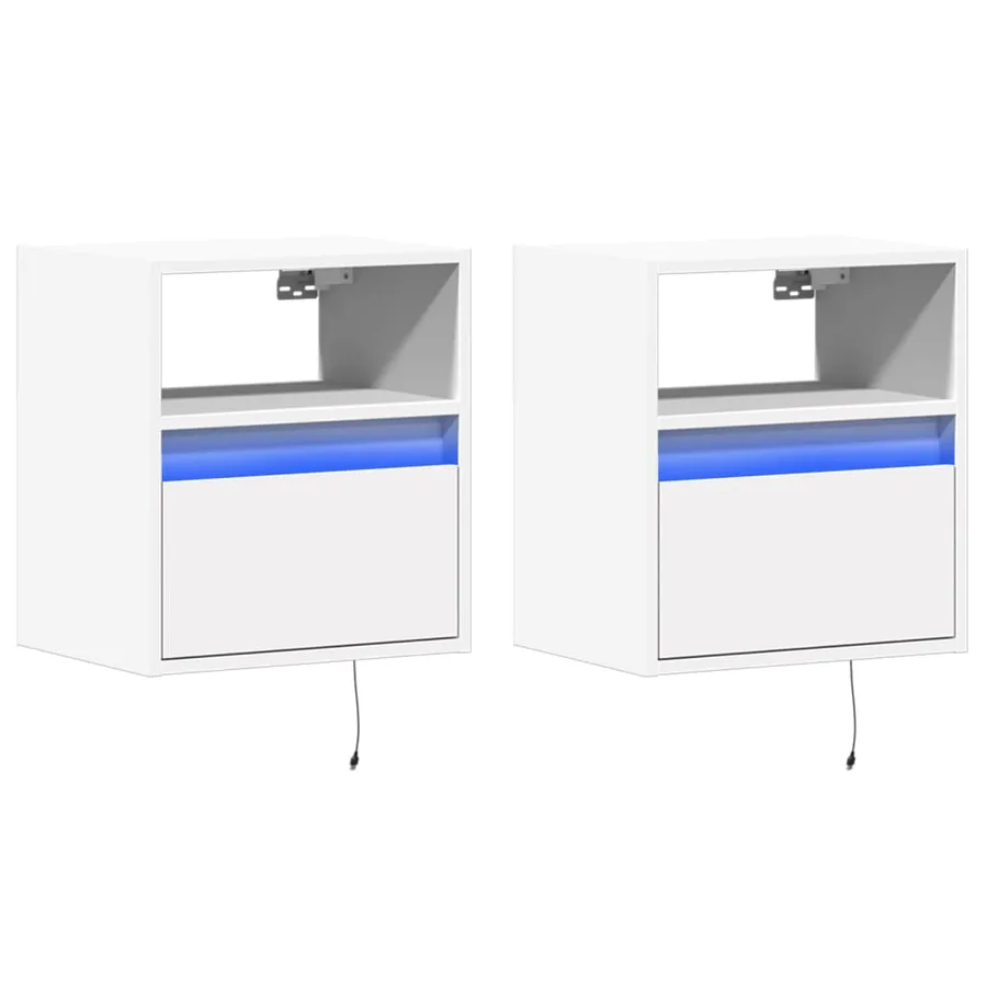 Meubles TV muraux avec lumières LED 2 pcs blanc 41x31x45 cm - 3