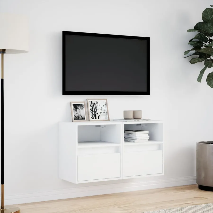 Meubles TV muraux avec lumières LED 2 pcs blanc 41x31x45 cm - 4