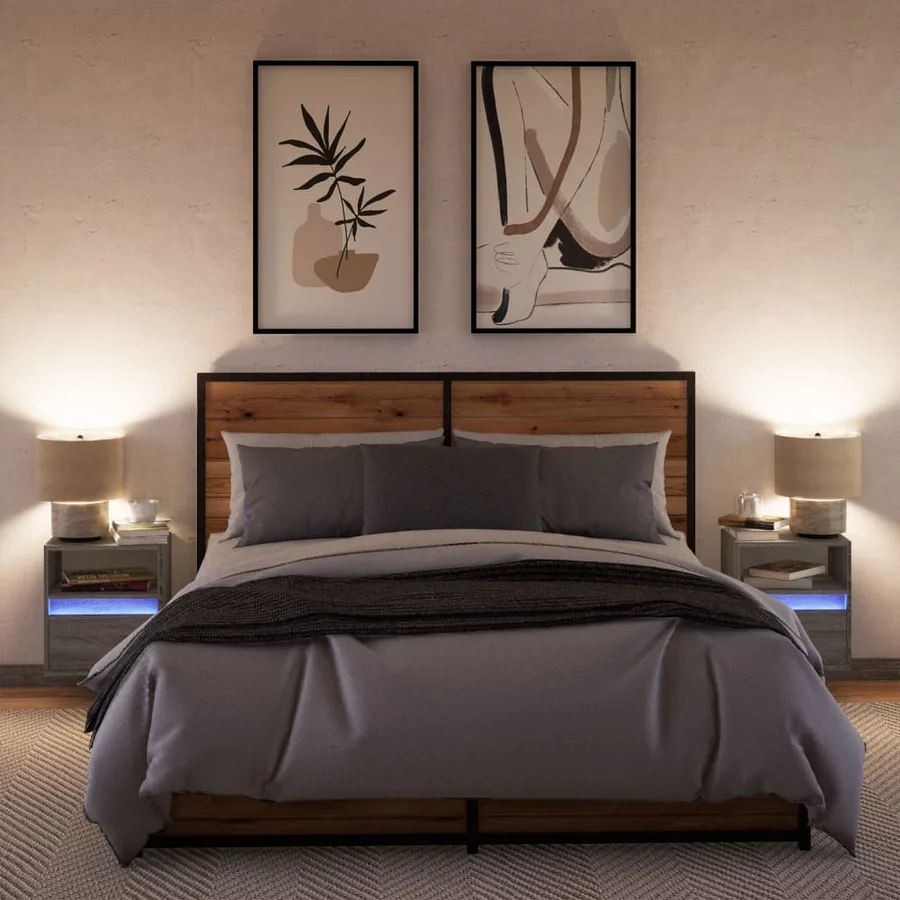 Tables de chevet murales avec lumières LED 2 pcs sonoma gris - 4