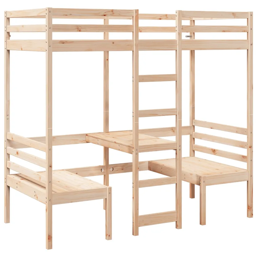 Lit mezzanine avec bureau et chaises 90x200 cm pin massif - 2