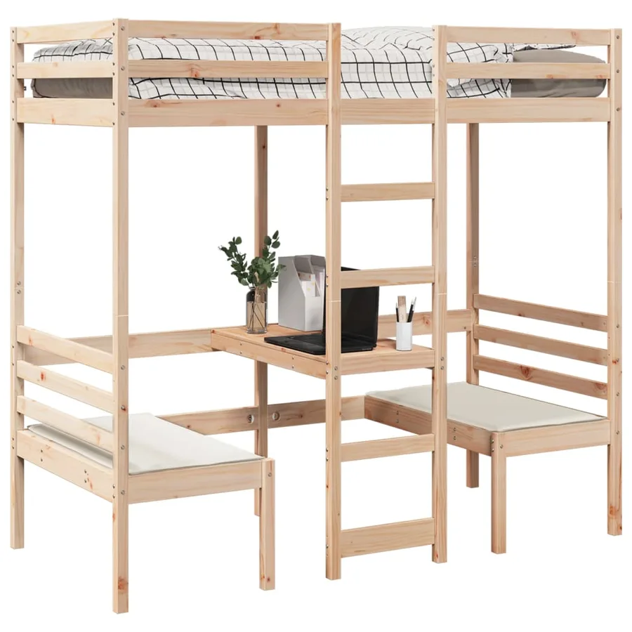 Lit mezzanine avec bureau et chaises 90x200 cm pin massif - 4