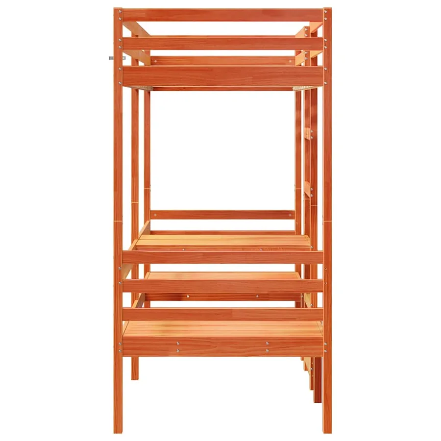 Lit mezzanine avec bureau et chaises brun cire 80x200 cm pin - 6