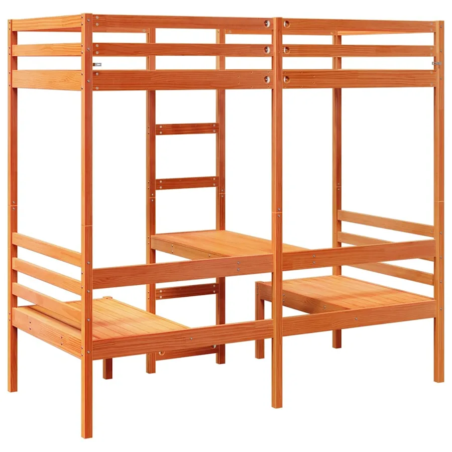 Lit mezzanine avec bureau et chaises brun cire 80x200 cm pin - 7