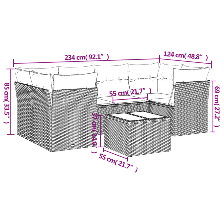 Salon de jardin avec coussins 7 pcs gris clair résine tressée - 3