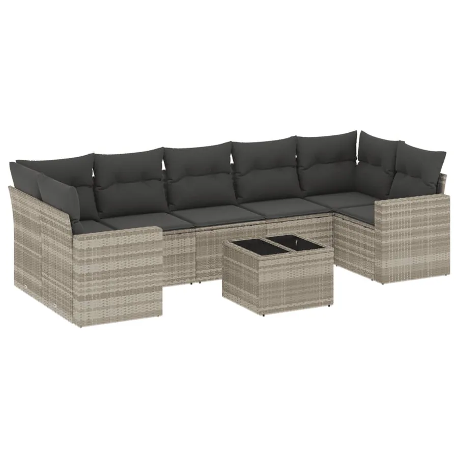 Salon de jardin 8 pcs avec coussins gris clair résine tressée - 2