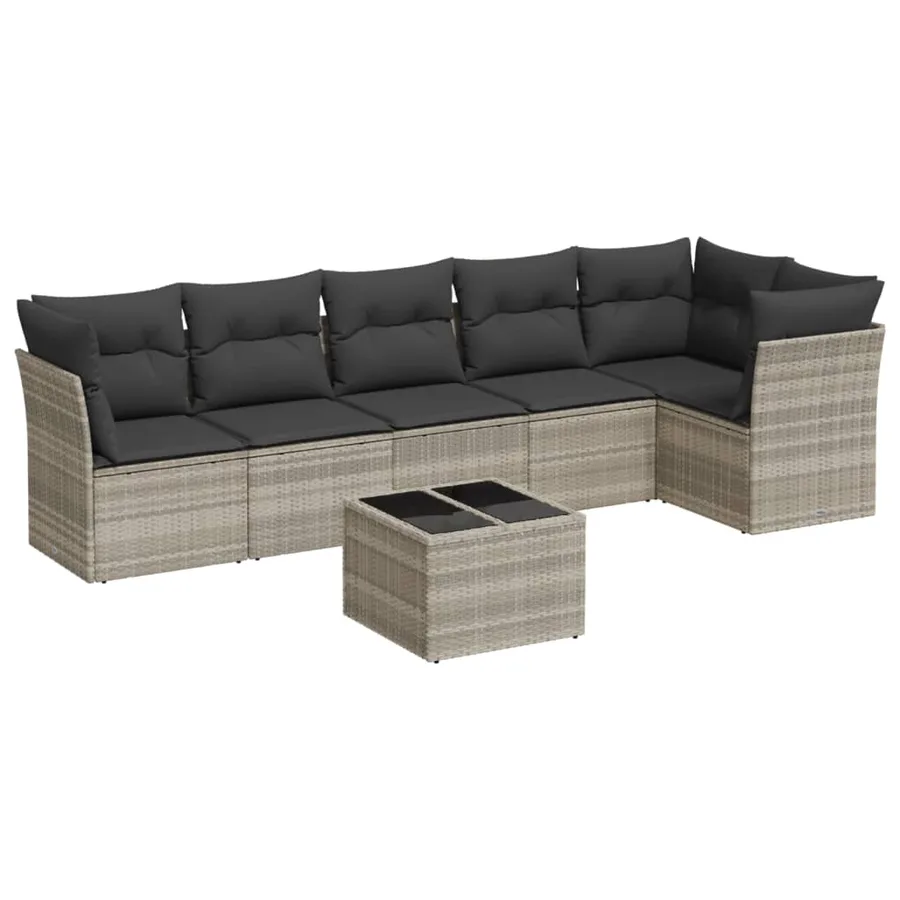 Salon de jardin avec coussins 7 pcs gris clair résine tressée - 2