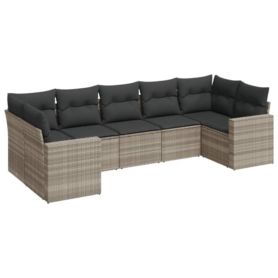 Salon de jardin avec coussins 7 pcs gris clair résine tressée - 2