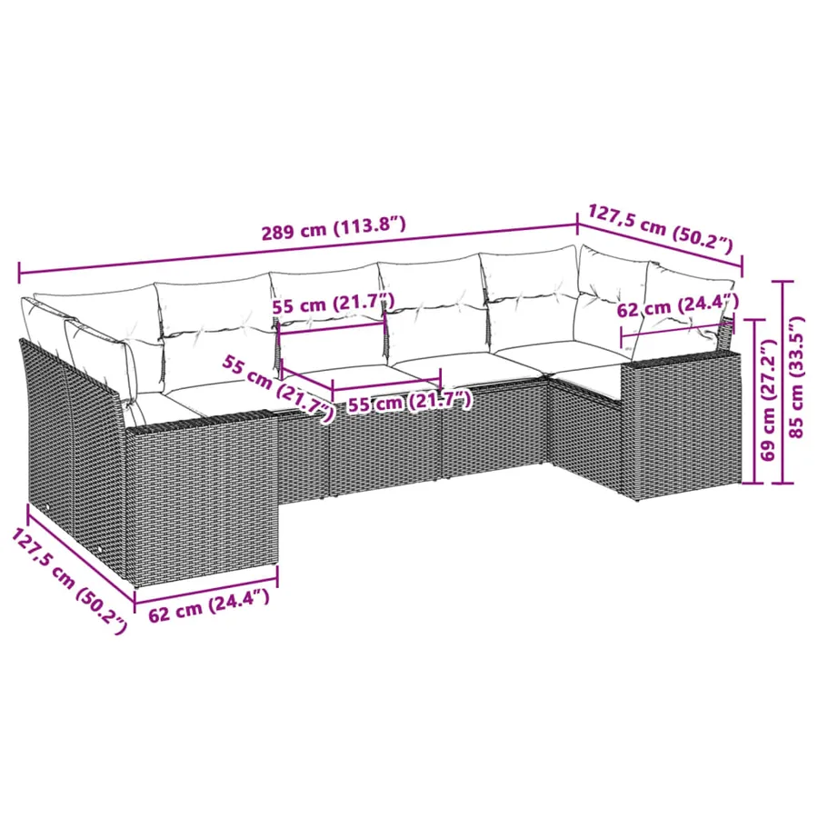Salon de jardin avec coussins 7 pcs gris clair résine tressée - 3