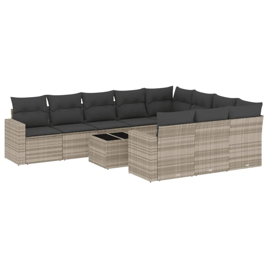 Salon de jardin 11 pcs avec coussins gris clair résine tressée - 2