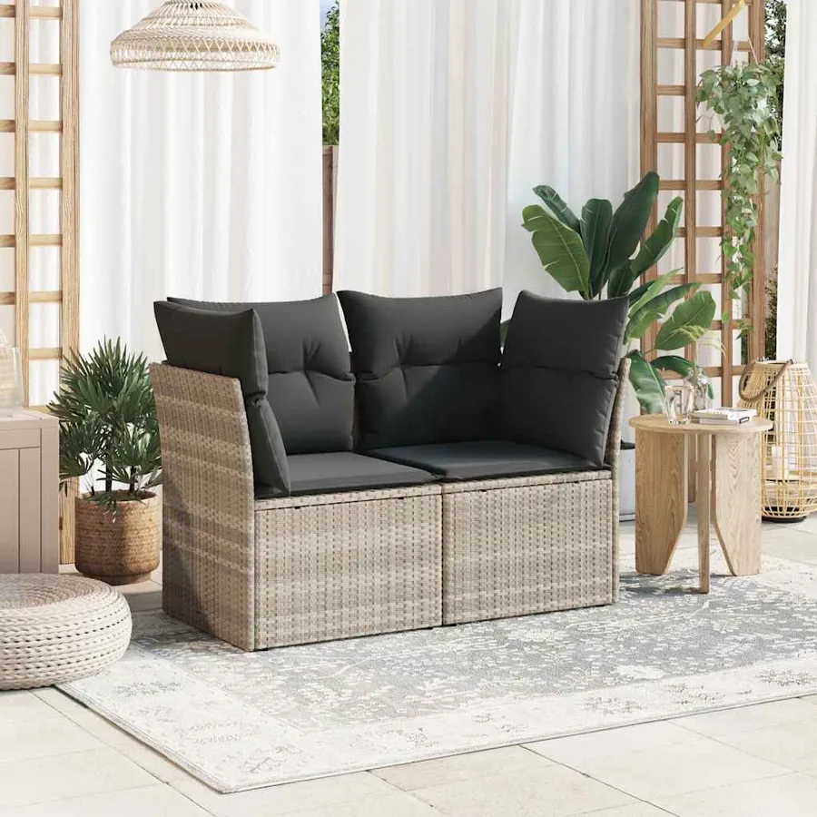 Canapé de jardin 2 places et coussins gris clair résine tressée - 3