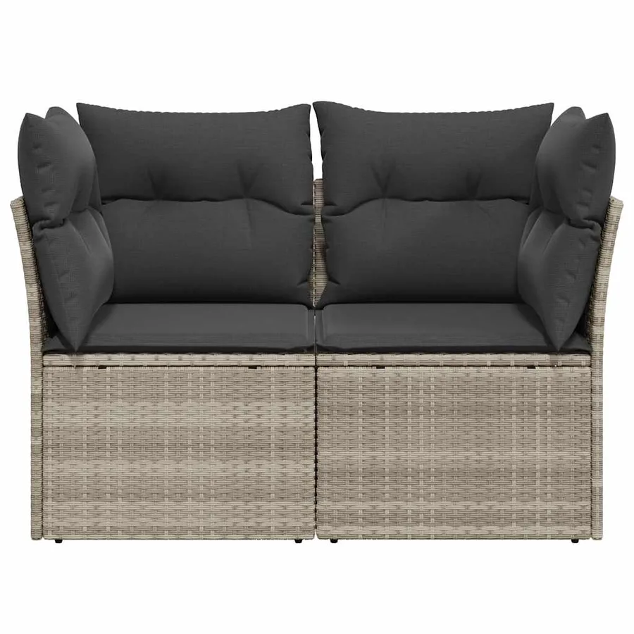 Canapé de jardin 2 places et coussins gris clair résine tressée - 4
