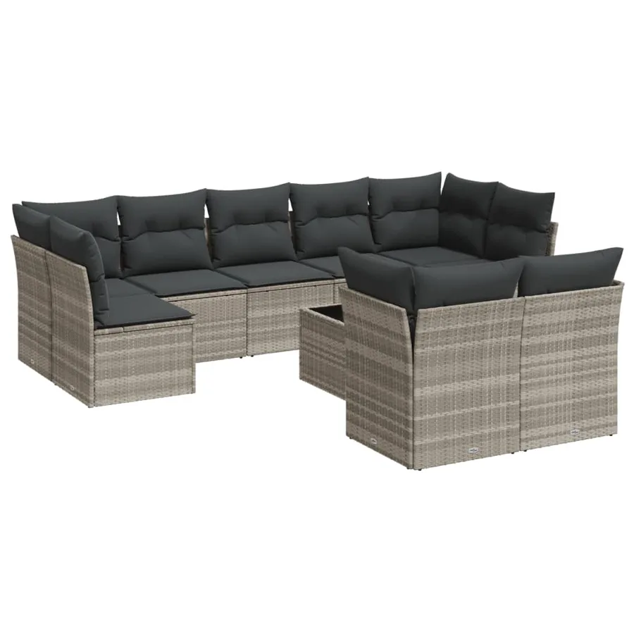 Salon de jardin avec coussins 10 pcs gris clair résine tressée - 2
