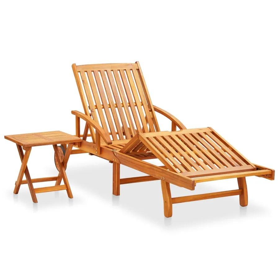 Chaise longue de jardin avec table et coussin Bois d'acacia - 2