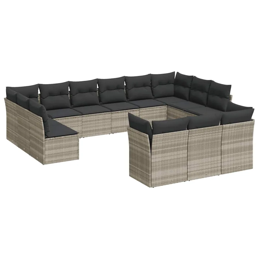 Salon de jardin avec coussins 13 pcs gris clair résine tressée - 2