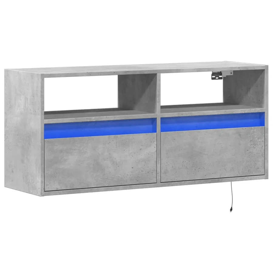 Meuble TV mural avec lumières LED gris béton 100x31x45 cm - 3