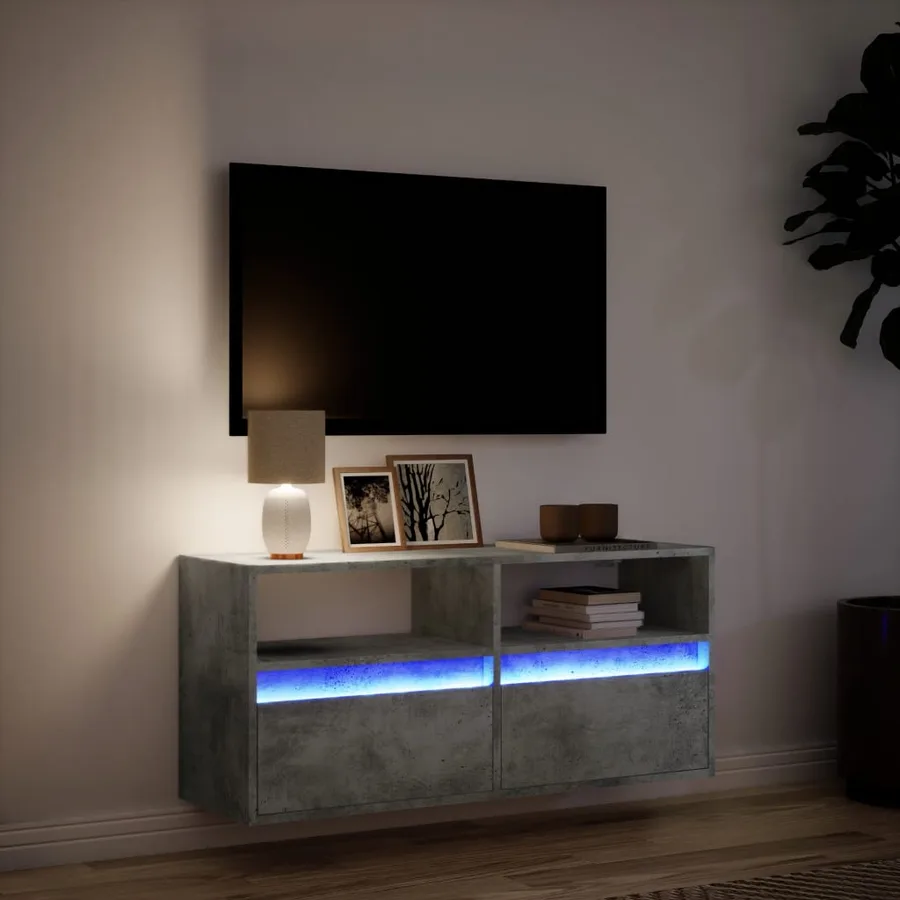 Meuble TV mural avec lumières LED gris béton 100x31x45 cm - 5