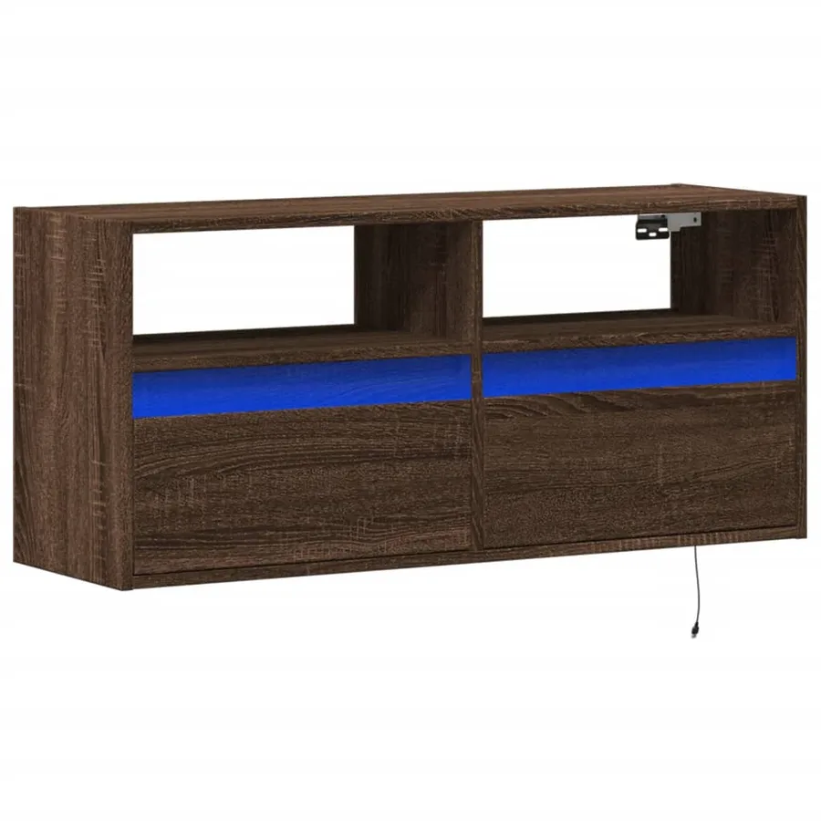 Meuble TV mural avec lumières LED chêne marron 100x31x45 cm - 3