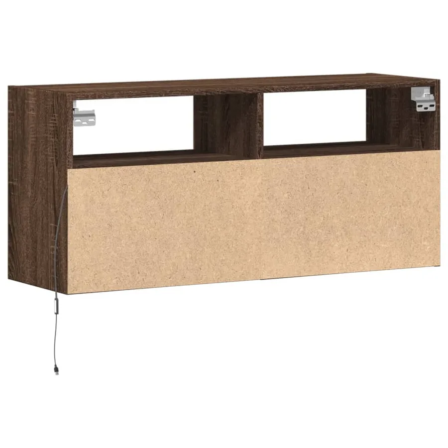 Meuble TV mural avec lumières LED chêne marron 100x31x45 cm - 8