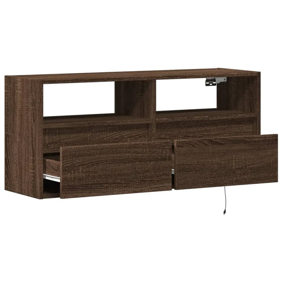 Meuble TV mural avec lumières LED chêne marron 100x31x45 cm - 9