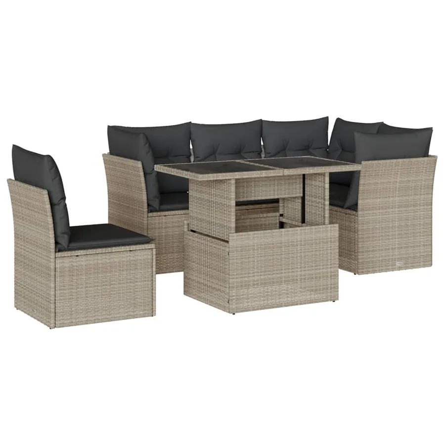 Salon de jardin 6 pcs avec coussins gris clair résine tressée - 2
