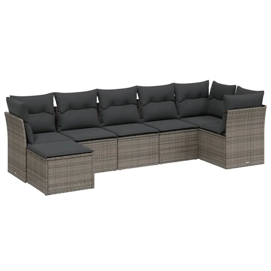 Salon de jardin avec coussins 7 pcs gris clair résine tressée - 2