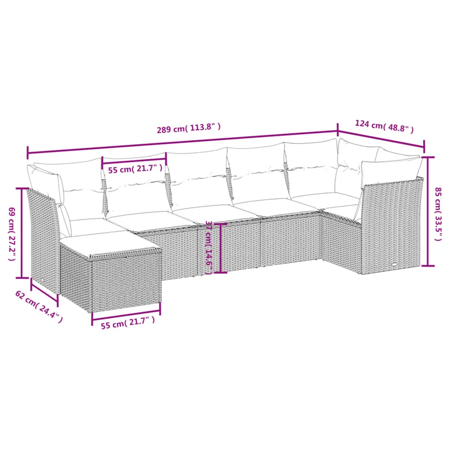 Salon de jardin avec coussins 7 pcs gris clair résine tressée - 4