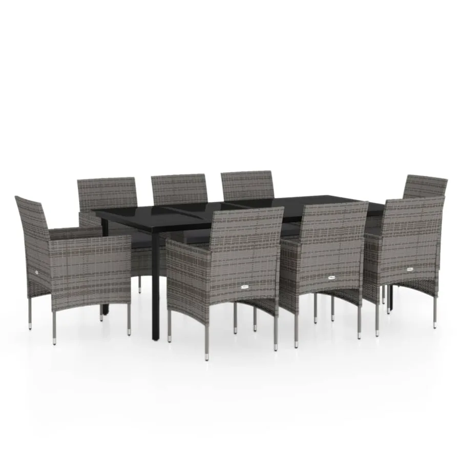 Ensemble à manger de jardin et coussins 9pcs Gris/noir - 2