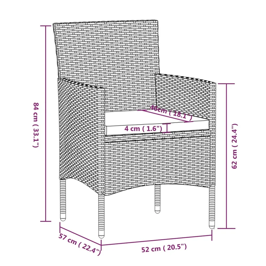 Ensemble à manger de jardin et coussins 9pcs Gris/noir - 7