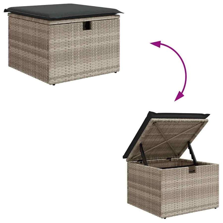 Salon de jardin 8 pcs avec coussins gris clair résine tressée - 9