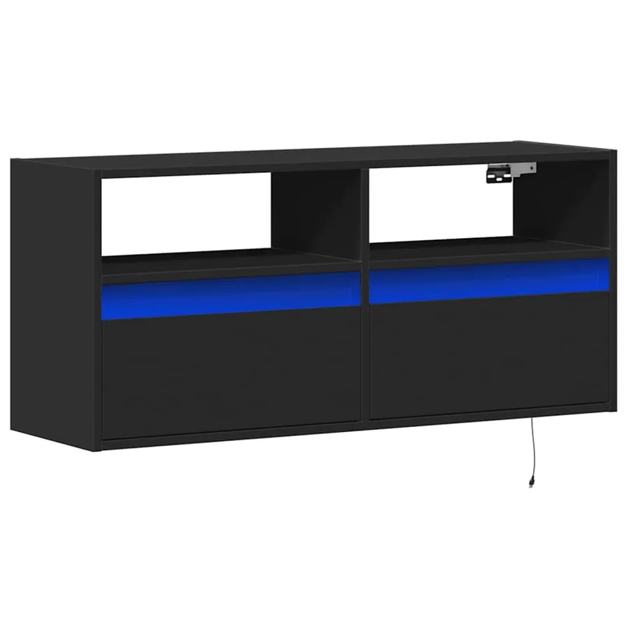 Meuble TV mural avec lumières LED noir 100x31x45 cm - 3