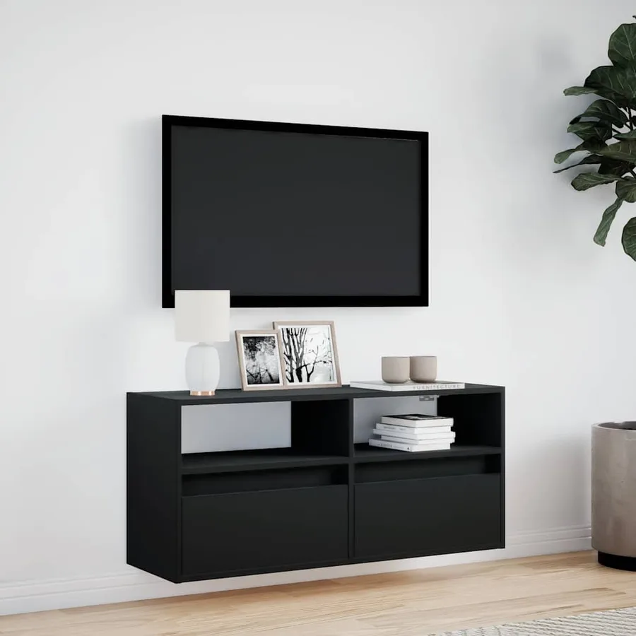Meuble TV mural avec lumières LED noir 100x31x45 cm - 4