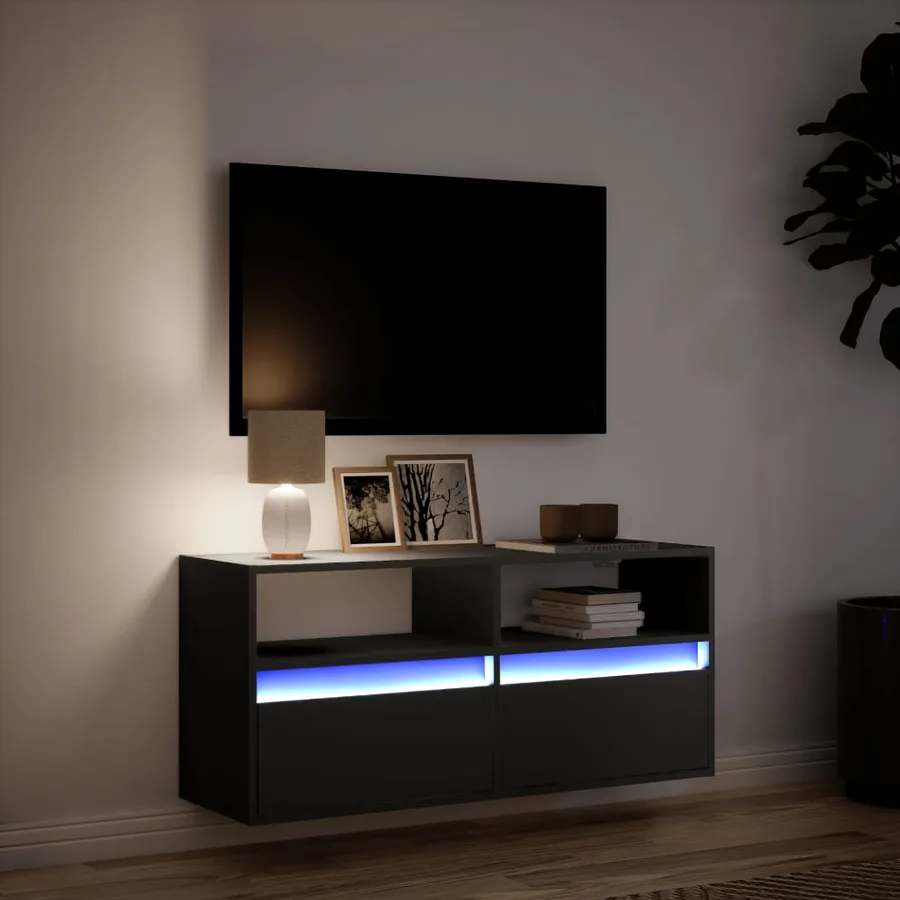Meuble TV mural avec lumières LED noir 100x31x45 cm - 5
