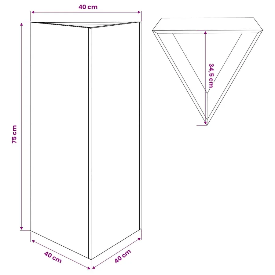 Jardinière anthracite triangulaire 40x34,5x75 cm acier - 10