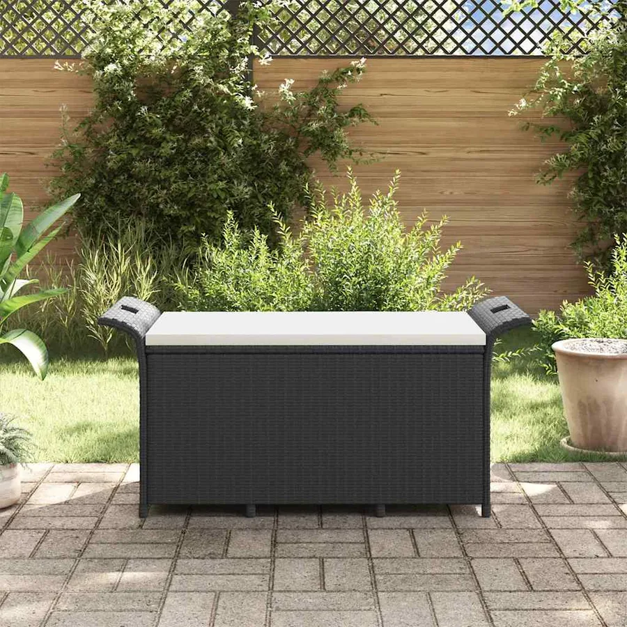 Banc de jardin avec coussin noir 116x46x57 cm résine tressée - 3