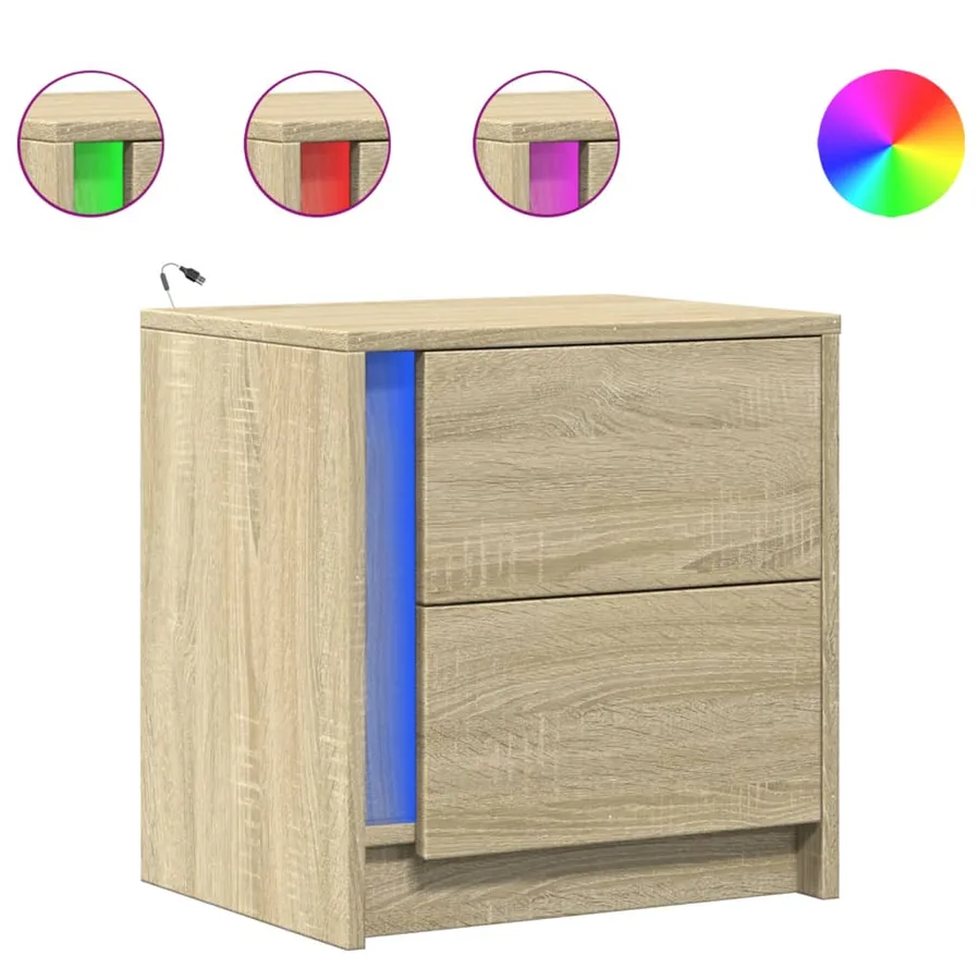 Armoires de chevet et lumières LED 2 pcs chêne sonoma - 2